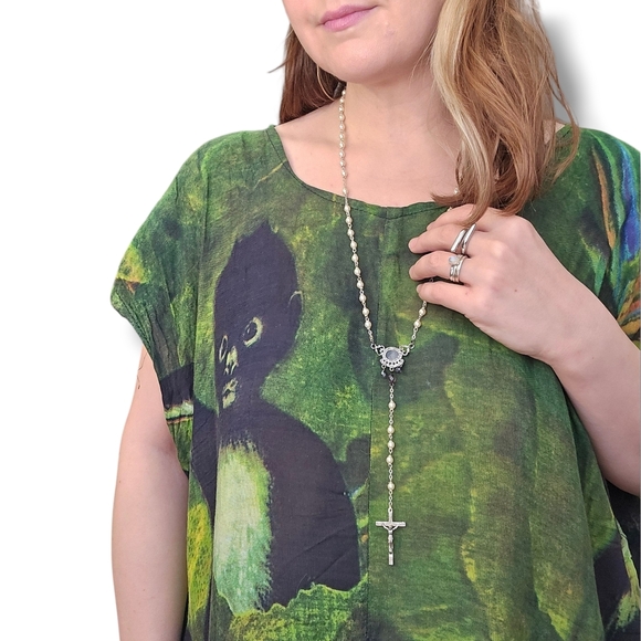 Vintage Rosary Necklace victorian revival art deco vampire Pearl Y drop - Picture 3 of 8